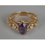 18ct gold bracelet cast with diamonds and amethyst circa 1970's - Approx total weight 63g