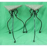 Pair of triangular marble topped plant stands