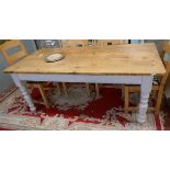 Pine & painted farmhouse table - Approx L: 186cm W: 88cm H: 76cm