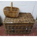 Large wicker basket together with a wicker shopping basket