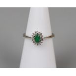 18ct gold emerald & diamond cluster ring - Size J