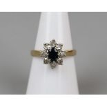 Gold & sapphire diamond cluster ring - Size N
