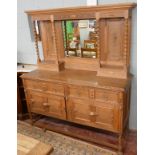 Well carved oak barley-twist mirror back sideboard - Approx W: 156cm D: 57cm H: 186cm