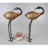 Pair of wooden and metal birds - Approx height of tallest: 44cm