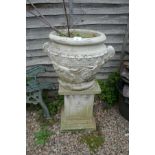 Stone planter on pedestal - Approx H: 93cm