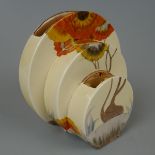 Rare Clarice Cliff Bizarre Rhodanthe round triple section vase A/F - Approx H: 17cm