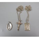 Hallmarked silver St Christopher with chain and hallmarked silver crucifix on chain with St