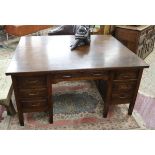 Large oak partners desk by British Bell-Barn office furniture - Approx W: 150cm D: 122cm H: 76cm