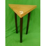 Triangular occasional table made from Victorian sash window weights with oak top and feet (all metal