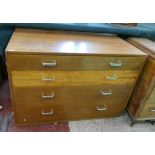 Mid-century teak chest of drawers from the Sergeants mess with crows foot stamp to rear - Approx
