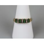 Gold emerald & diamond set ring - Size P