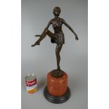 Bronze statue of ballerina on marble base - Approx H: 48cm