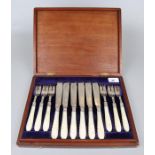 Hallmarked silver mother of pearl cutlery set dated 1882 and marked HH