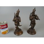 Pair of bronze French musical monkey statues circa 1880 - Approx height of tallest: 23cm