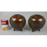 Signed pair of early bronze orb vases - Approx H: 15cm