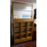 Oak bookcase and matching mirror