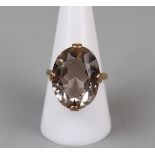 Gold smoky quartz set ring - Size R