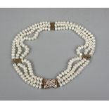 Pearl choker with 18ct gold and diamond clasp