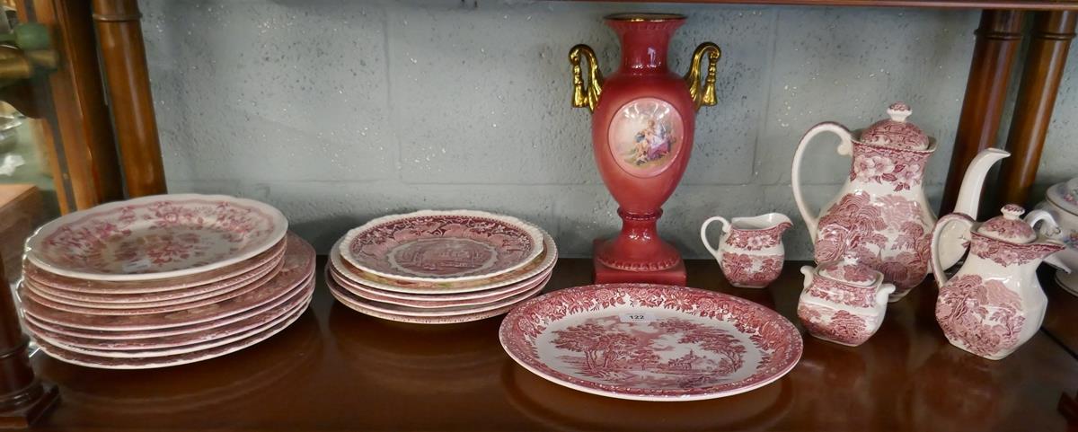 Collection of red and white china