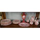 Collection of red and white china