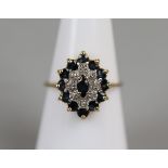 Gold diamond and sapphire cluster ring - Approx size L
