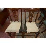 Pair of interesting early marquetry inlaid side chairs