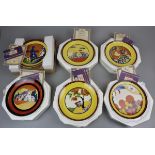 Distinctively different set of 6 Clarice Cliff plates by Wedgwood