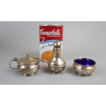 Hallmarked silver cruet set with blue liners and spoon - Approx weight of silver 82g