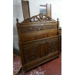 French carved walnut double bed