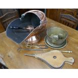 Coal scuttle, bellows etc