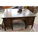 Large oak partners desk by British Bell-Barn office furniture - Approx W: 150cm D: 122cm H: 76cm