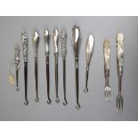 Collection of silver button hooks etc