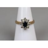 Gold & sapphire diamond cluster ring - Size N