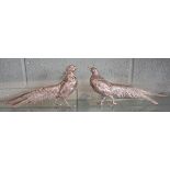 Pair of white metal pheasants