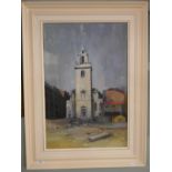 Oil St James Garlickhythe church London by Philip Hemsley listed artist - Approx image size: 50cm