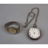 Hallmarked silver pocket watch together with Roma wrist watch