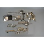 Collection of silver-plate to include hipflask mother of pearl cigar cutter etc