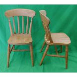 Set of 7 beech farmhouse style dining chairs to include 1 carver