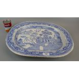 Large blue & white meat plate - L: 50cm