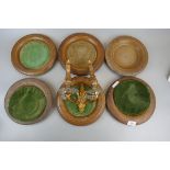 6 church collection plates togeter with gilt wall sconce