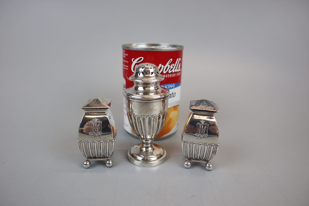 Pair of hallmarked silver salt and pepper pots together with a hallmarked silver shaker - Approx - Image 2 of 6