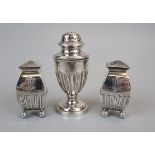 Pair of hallmarked silver salt and pepper pots together with a hallmarked silver shaker - Approx