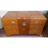 Carved Oriental camphor wood chest - Approx W: 104cm D: 53cm H: 62cm