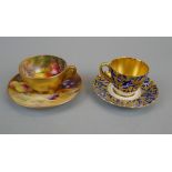 Royal Worcester signed teacup & saucer together with Coalport teacup and saucer