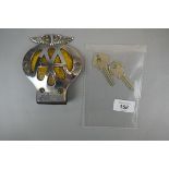 Original AA badge with 2 original AA box keys