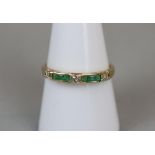 Gold emerald and diamond set ring - Size Q