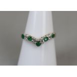 Gold emerald and diamond wishbone ring - Size P