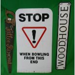 3 metal signs - Stock, Woodhouse and Tattoo Removal