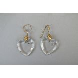 Pair of gold heart shaped crystal earrings