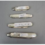 Collection of hallmarked silver fruit knives with mother of pearl handles
